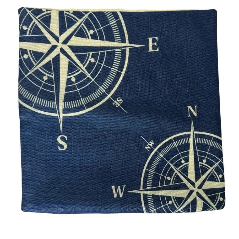 Nautical‎ Navy Blue & Cream Throw Pillow Covers Set of 4 Burlap Zippered 16